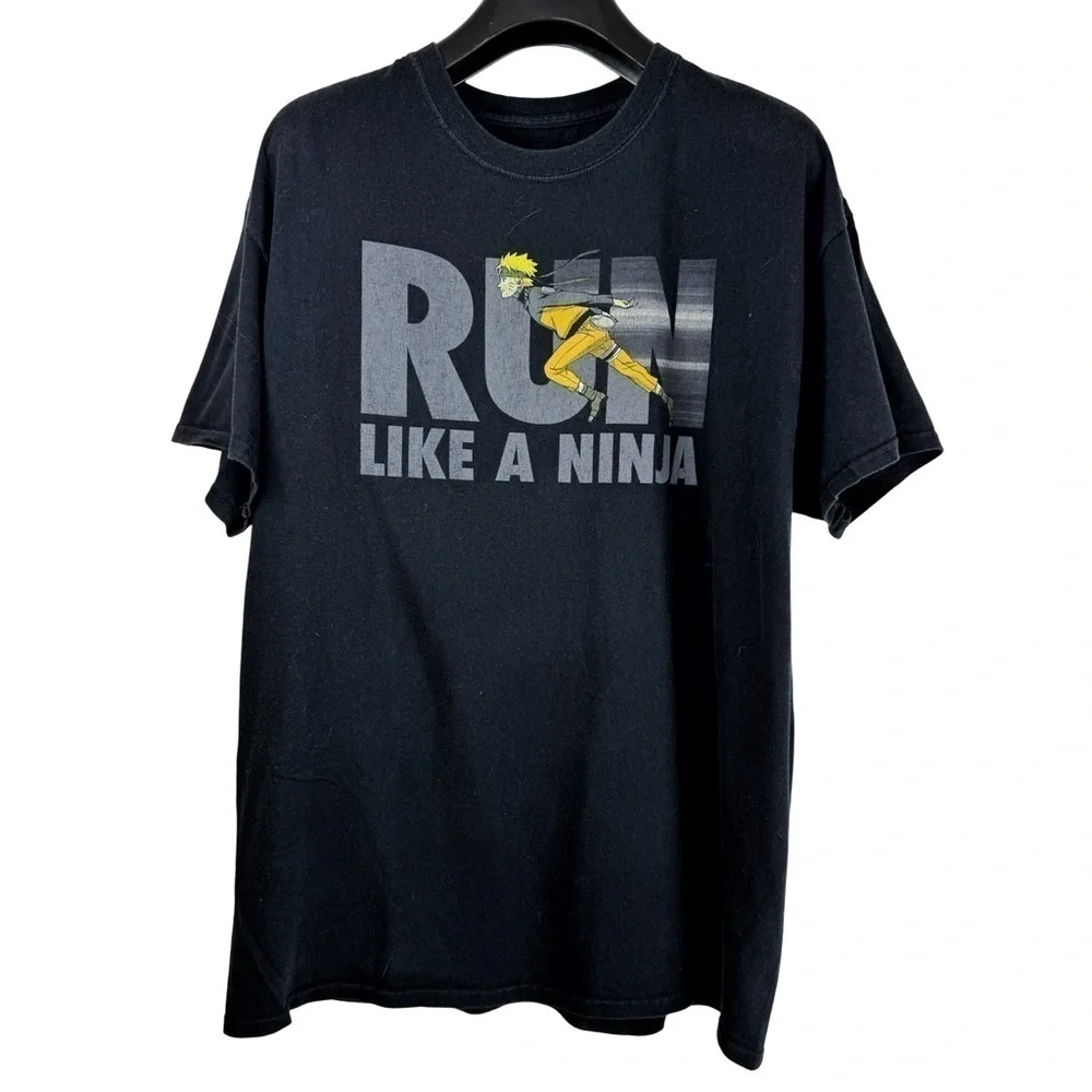 NARUTO SHIPPUDEN Men's Black Run Like A Ninja Anime Graphic T-Shirt Size XL